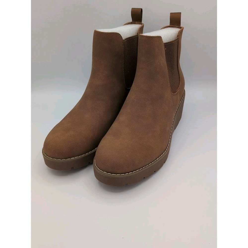 Athlefit Women's Wedge Platform Sole Slip-on Ankle Brown Chelsea Boots Size 9.5